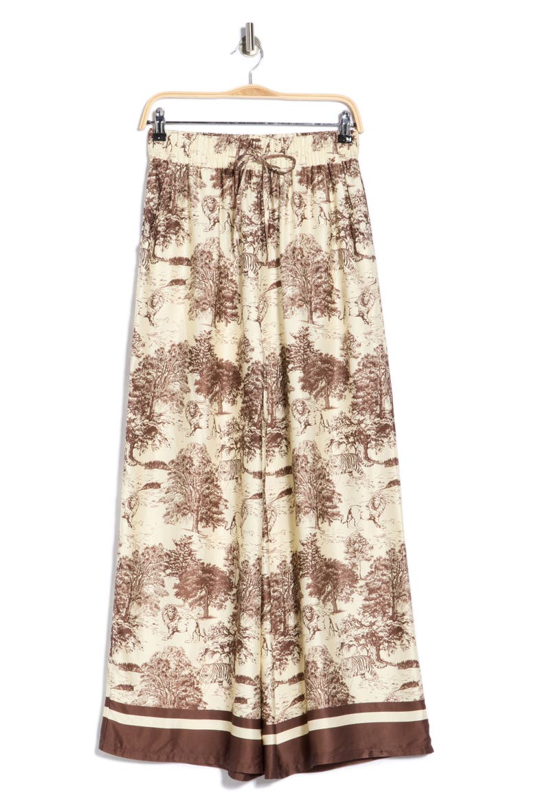 Safari Print Wide Leg Pull-On Pants, Alternate, color, CHOCOLATE/ IVORY GROUND