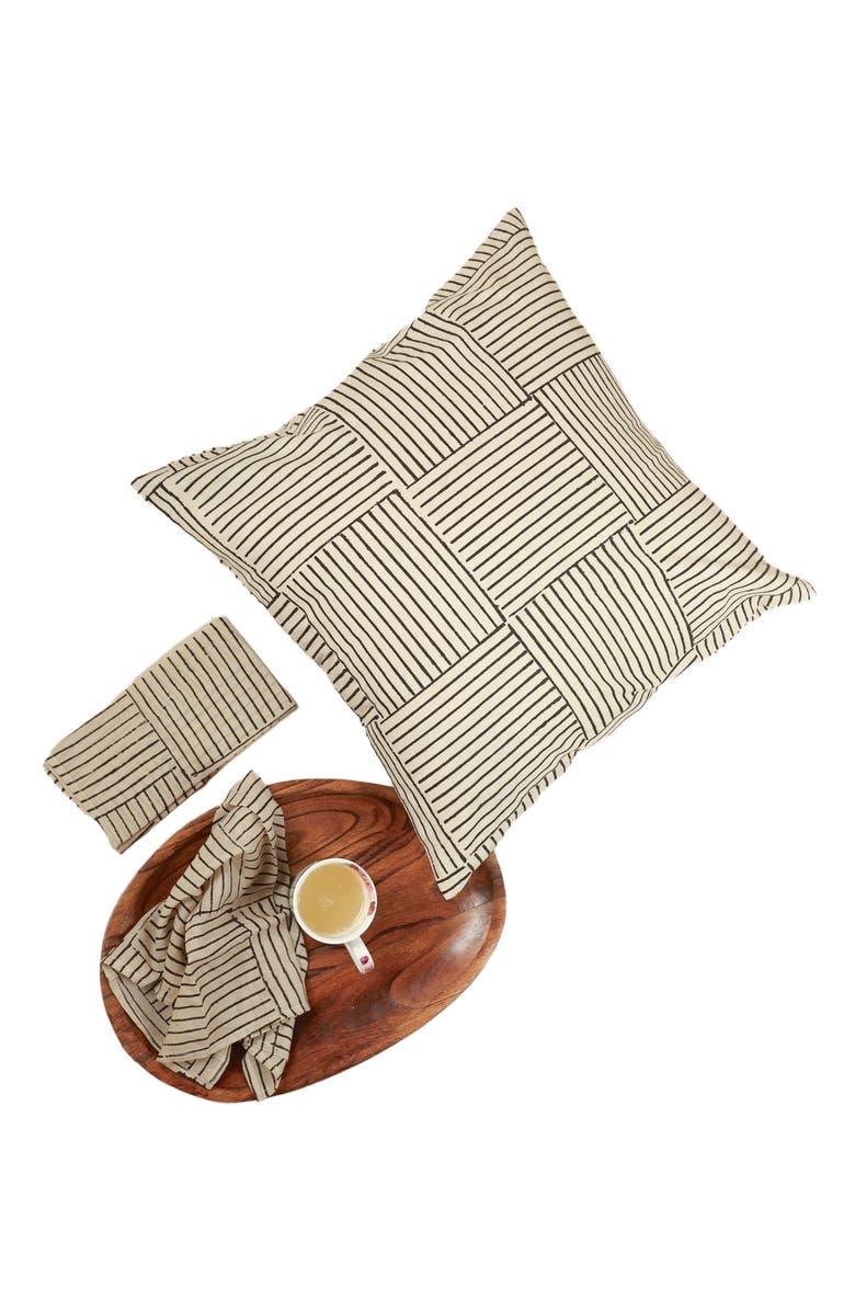 Ninéh Desert Dunes Hand Block Print Pillow - Cover, Alternate, color, Black And Cream