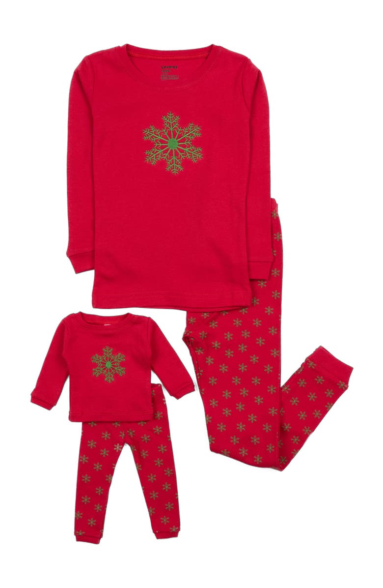 Leveret Girls Matching Doll Printed Cotton Pajamas, Animal & Seasonal Prints, Alternate, color, Snowflake
