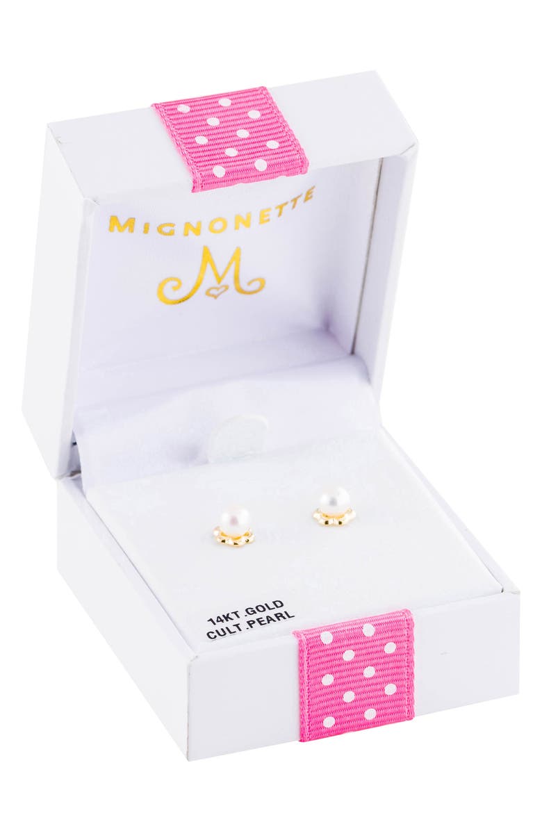 Mignonette 14k Yellow Gold & Cultured Pearl Earrings, Alternate, color, White