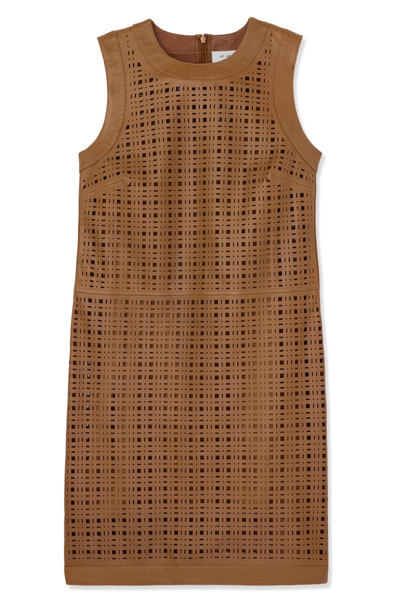 ST. JOHN Laser Cut Leather Sheath Dress, Alternate, color, 