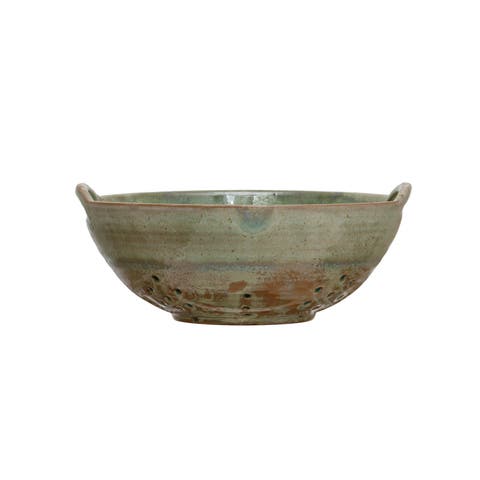 Stoneware Berry Bowl with Handles, Aqua Reactive Glaze