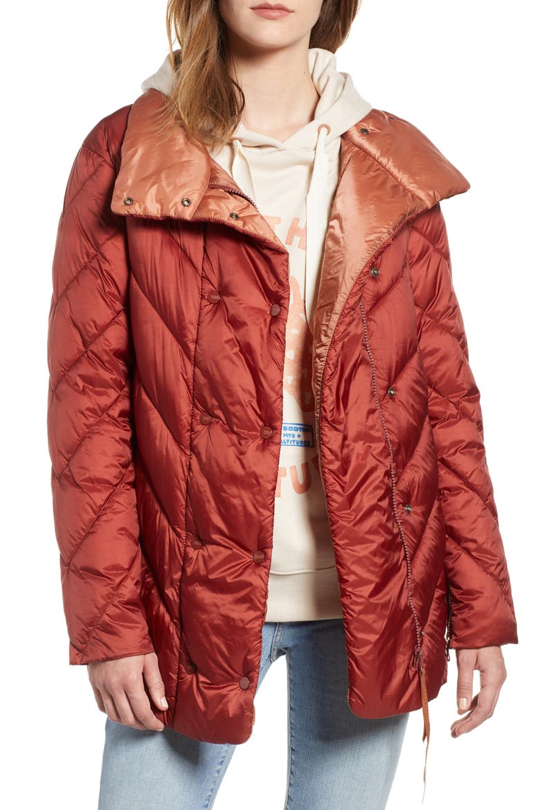 Contrast Lining Puffer Coat, Main, color, TERRACOTTA