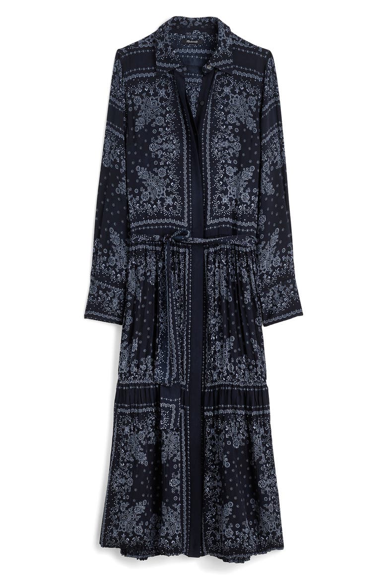 Bandana Print Relaxed Long Sleeve Tiered Midi Dress, Alternate, color, DARK NAVY
