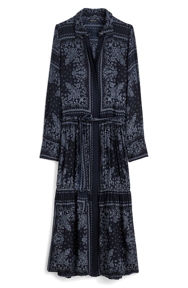 Bandana Print Relaxed Long Sleeve Tiered Midi Dress
