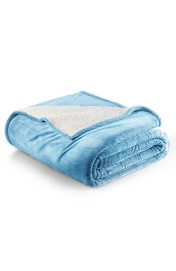 Woven & Weft Faux Shearling Fleece Throw Blanket In Blue