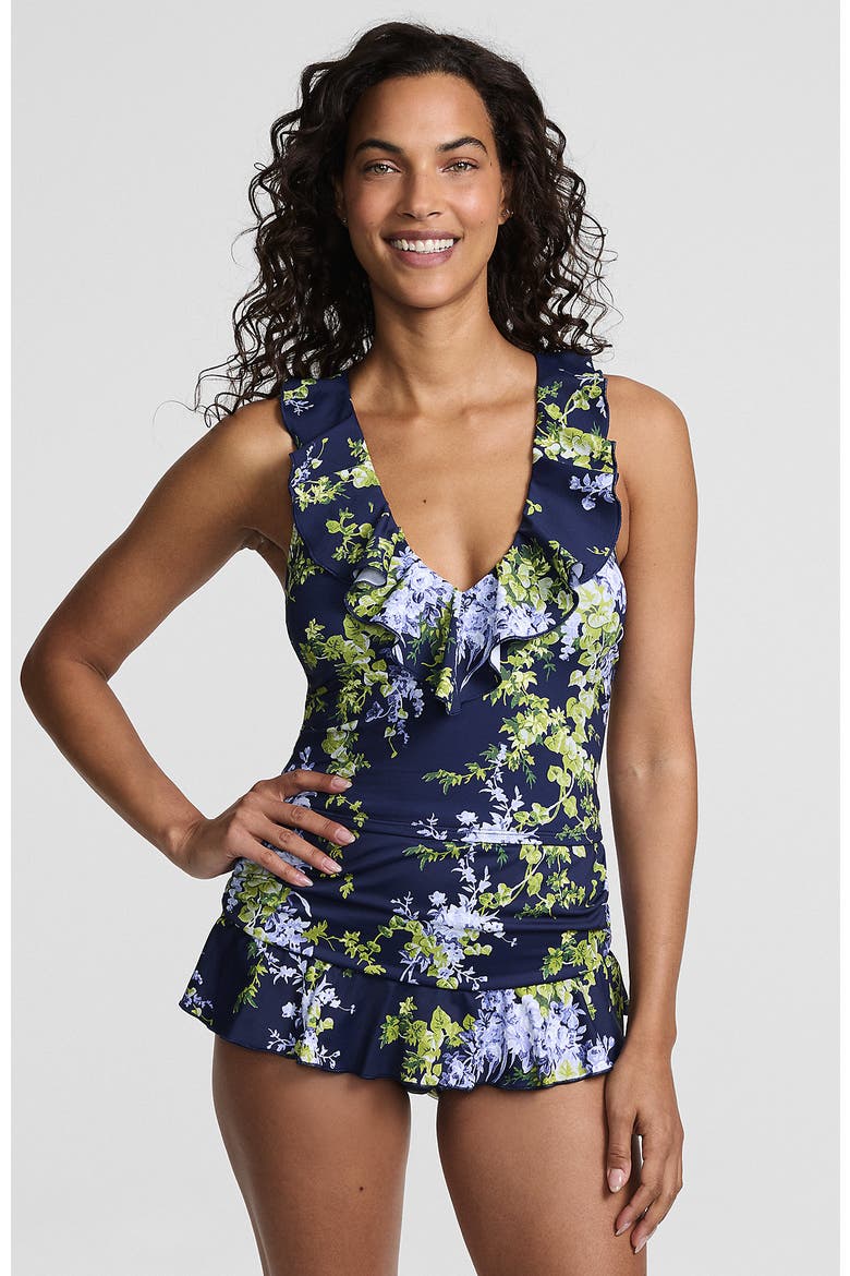 Ruffle Midkini Set, Main, color, Navy/White Blooms