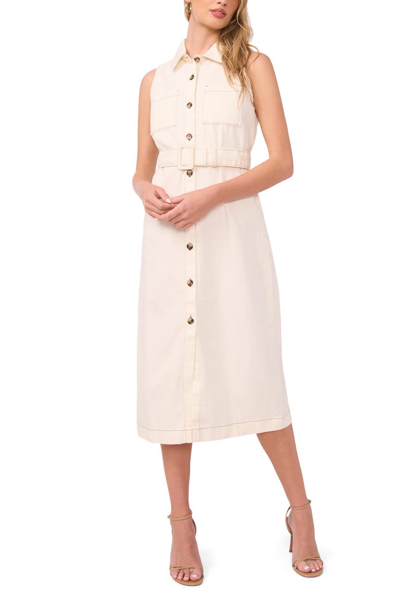 Belted Sleeveless Midi Shirtdress, Main, color, ANTIQUE WHITE