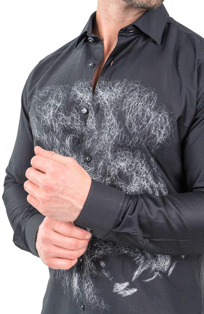 Maceoo Fibonacci Lionchalk Black Contemporary Fit Button-Up Shirt, Alternate, color, Black