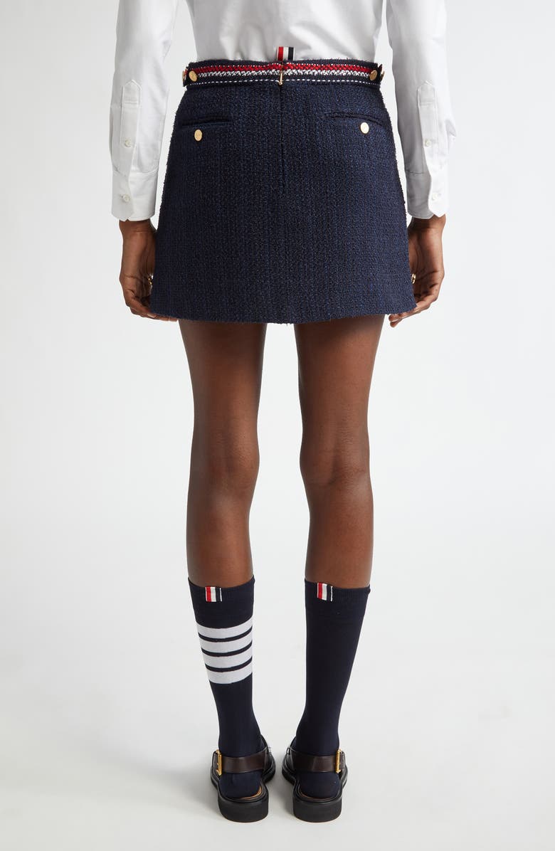 Thom Browne Side Tab Tweed Miniskirt, Alternate, color, Navy