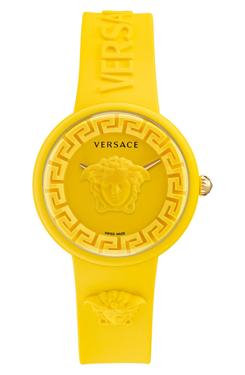 Versace Medusa Pop Silicone Watch, 39mm, Alternate, color, Yellow