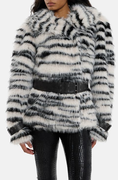 Zebra Faux Fur Coat