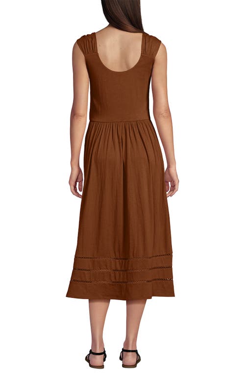 Lands' End Slub Cap Sleeve Shirred Skirt Midi Dress In Brown