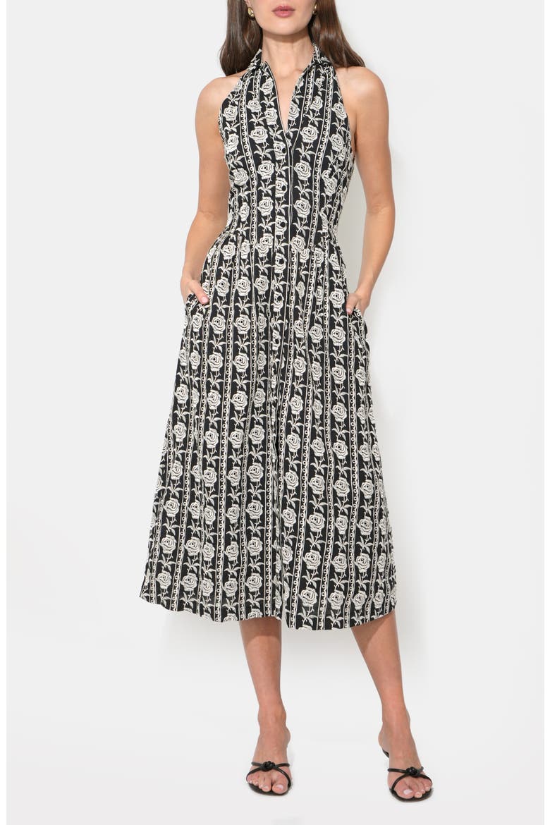 Hazer Embroidered Halter Midi Dress, Main, color, BLACK