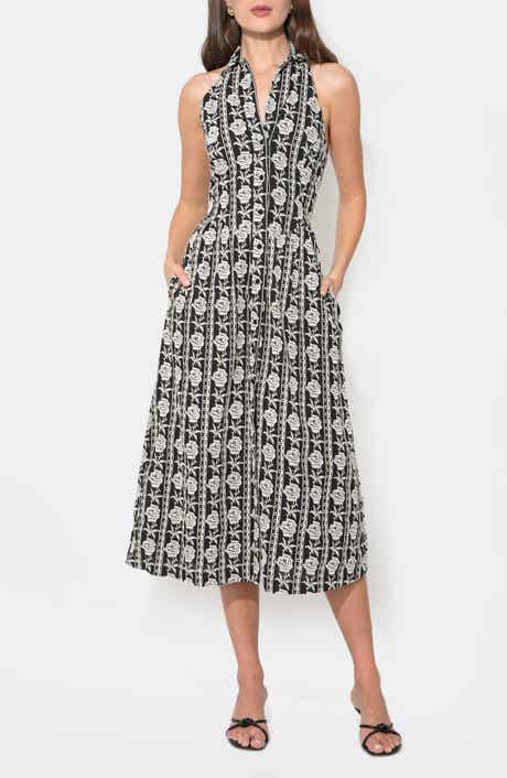 Hazer Embroidered Halter Midi Dress
