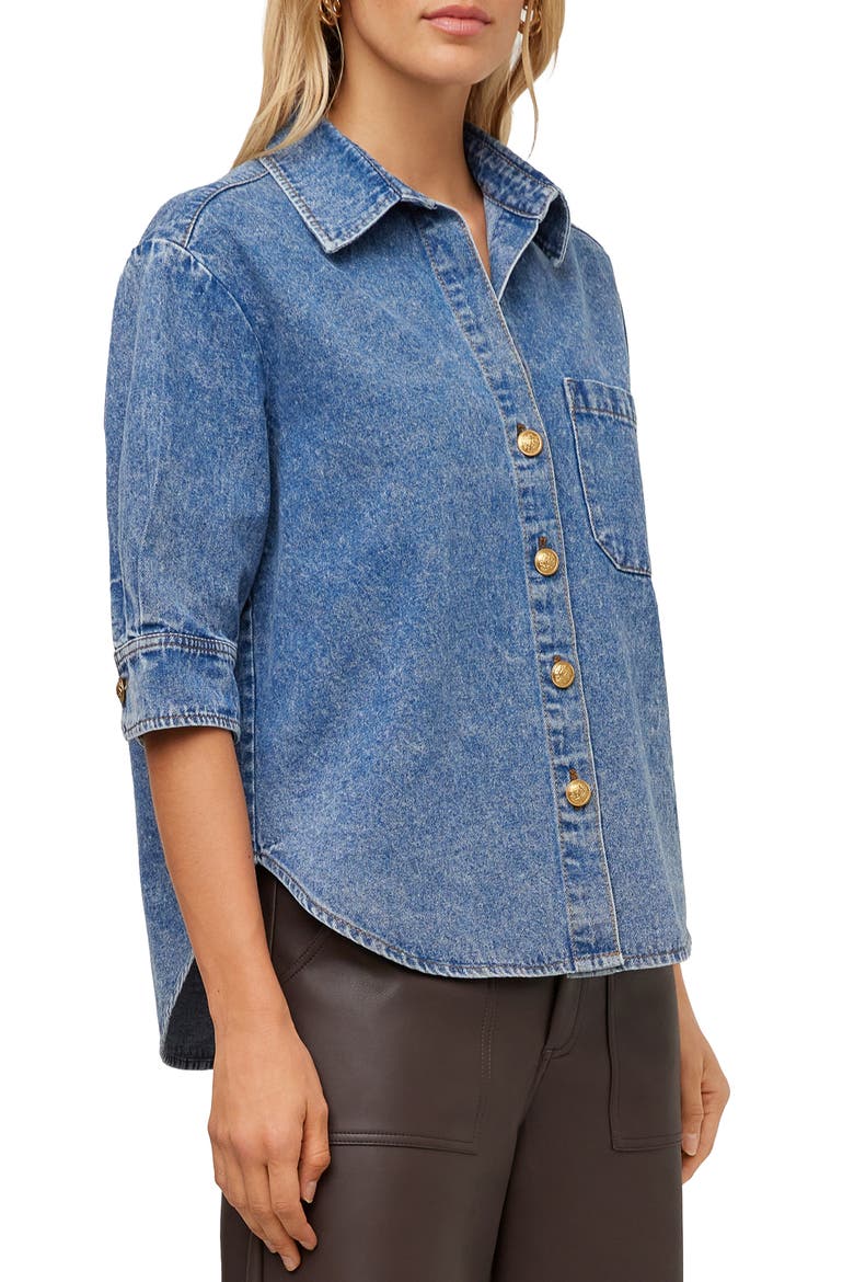 Suri Elbow Sleeve Button Up Top, Alternate, color, DENIM
