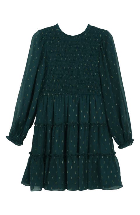 Kids' Metallic Dot Long Sleeve Tiered Dress (Big Kid)
