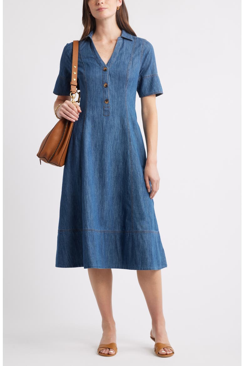 Chambray A-Line Shirtdress, Alternate, color, DARK WASH