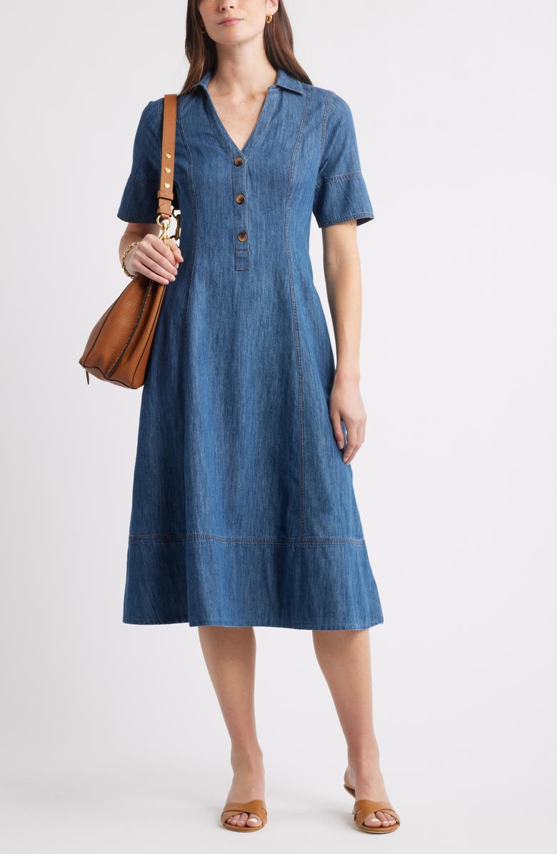 Caslon<sup>®</sup> Chambray A-Line Shirtdress, Alternate, color, Dark Wash