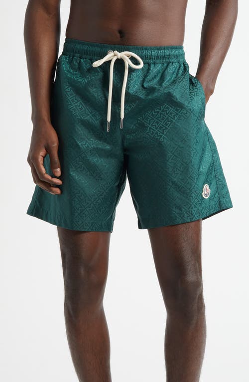 Moncler Elastic Waist Swimming Trunks In Green