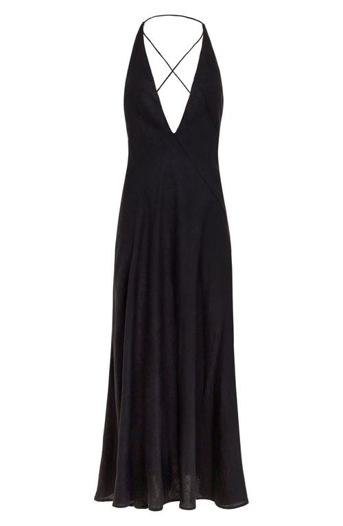Vix Paula Hermanny Marbella Plunge Open Back Linen & Cotton Cover-up Sundress In Black