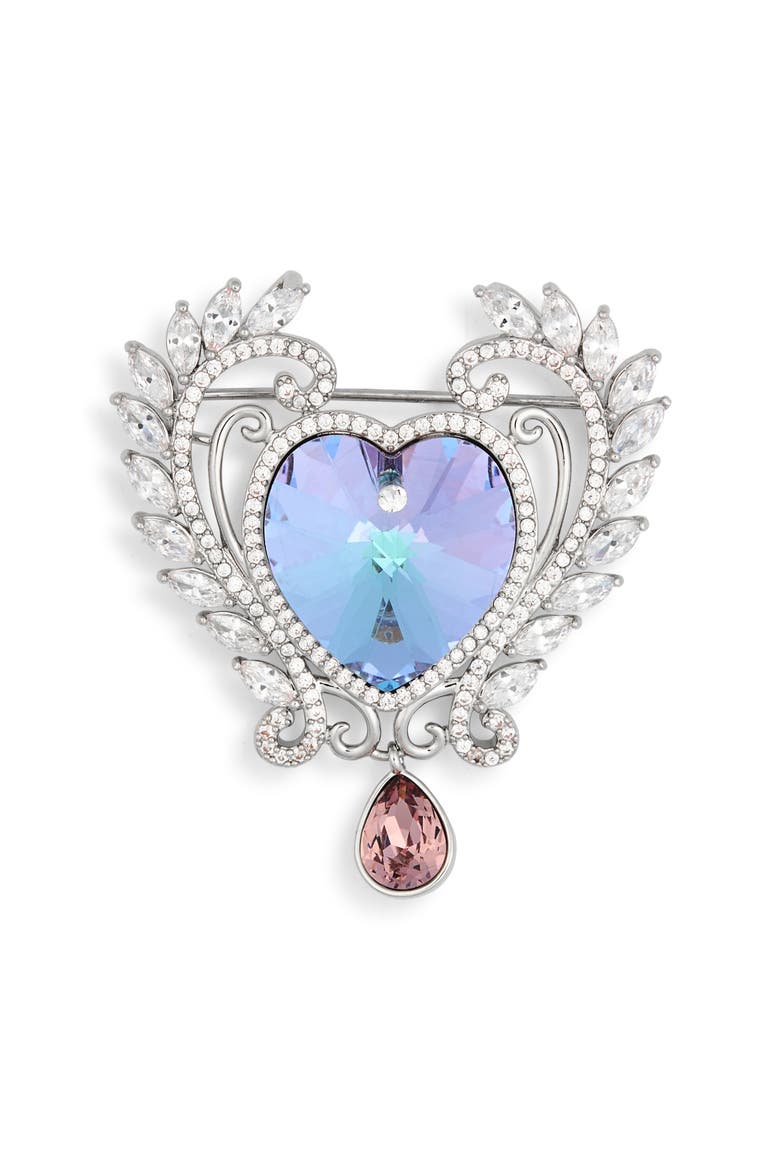 Audrey Cubic Zirconia Laurel Heart Brooch, Main, color, SILVER