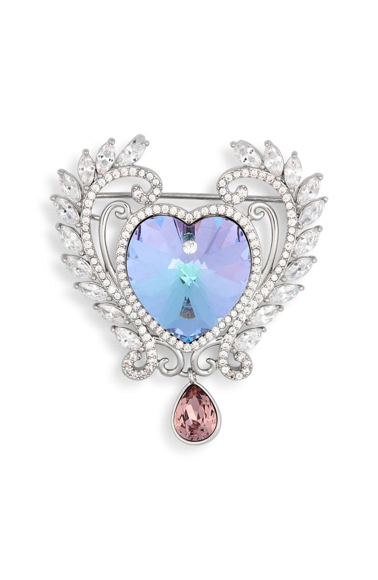EYE CANDY LOS ANGELES Audrey Cubic Zirconia Laurel Heart Brooch, Main, color, Silver