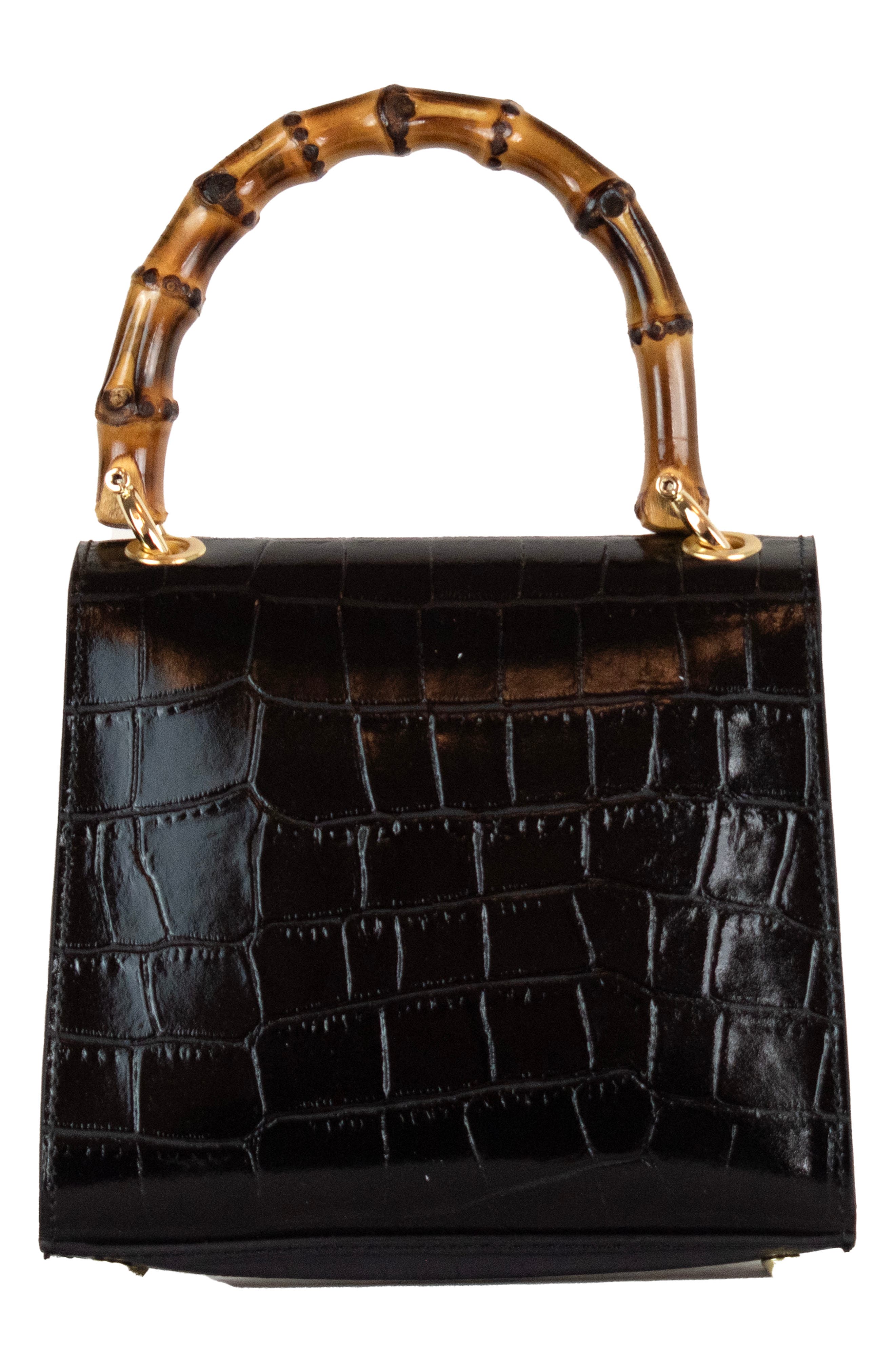 Persaman New York Ellie Croc Embossed Top Handle Bag, Alternate, color, Black