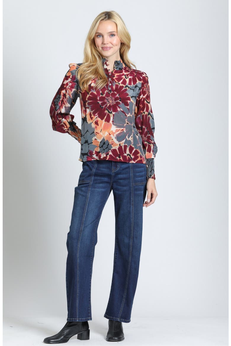 Puffed Sleeve Ruched Shirt, Alternate, color, CRIMSON/SLATE MULTI