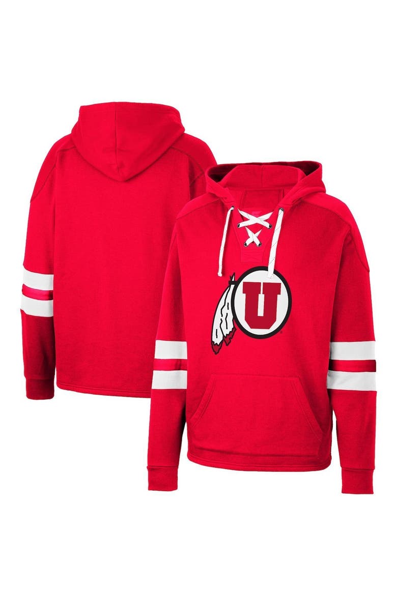 Men's Colosseum Red Utah Utes Lace-Up 4.0 Pullover Hoodie, Main, color, Red