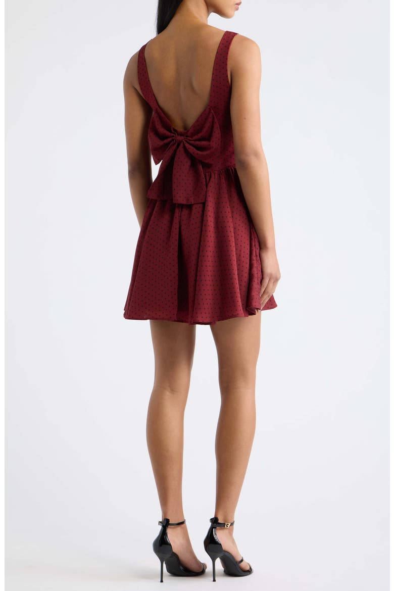 Tayla Dot Bow Back Minidress, Alternate, color, BURGUNDY