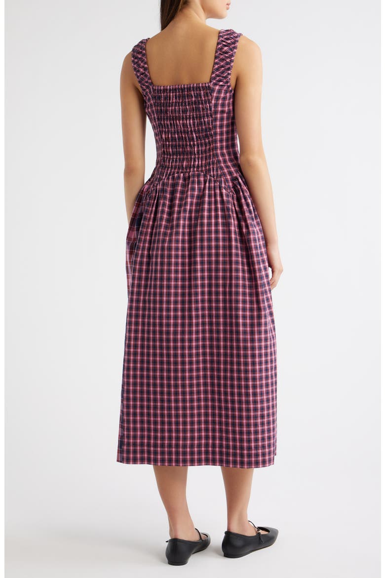 Mallory Plaid Smocked Midi Dress, Alternate, color, MAGENTA