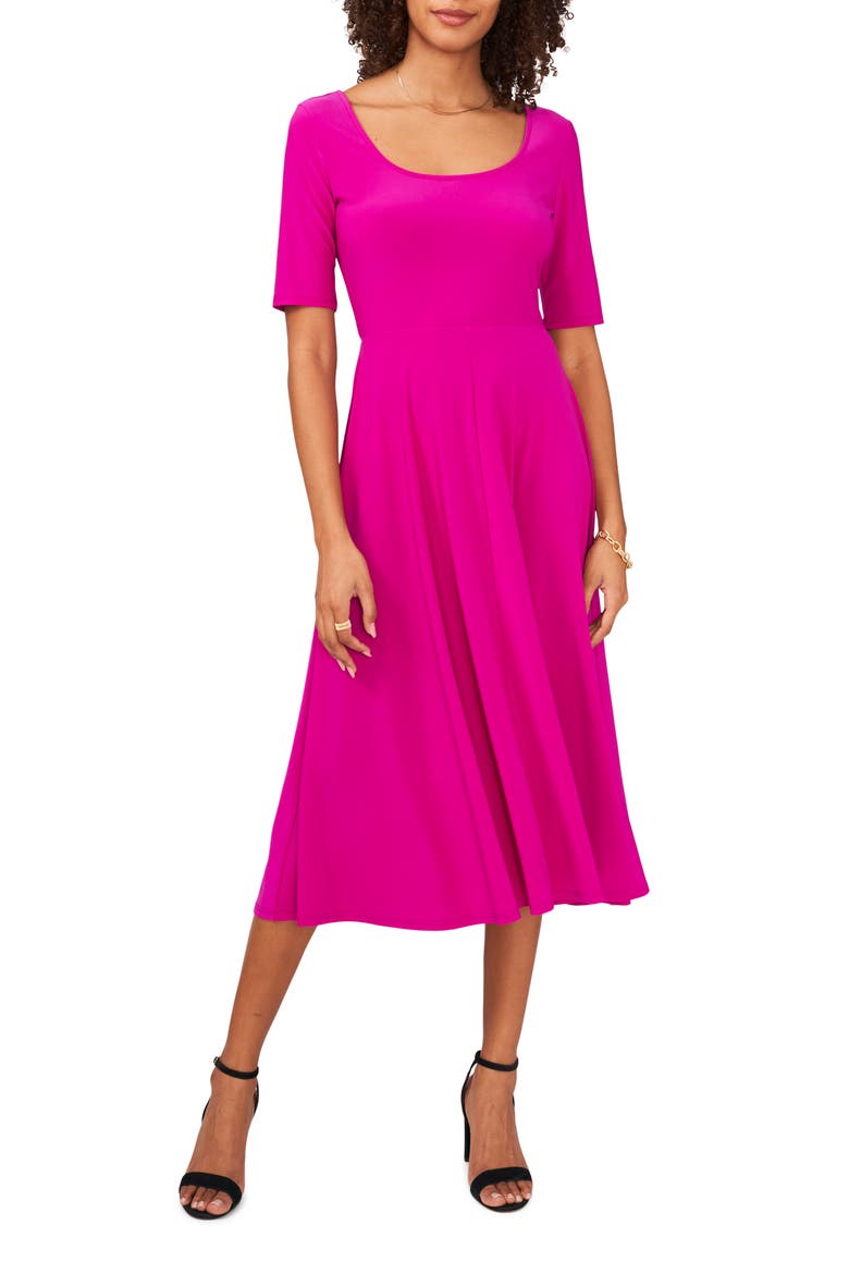 Elbow Sleeve Fit & Flare Knit Midi Dress, Main, color, BERRY TART