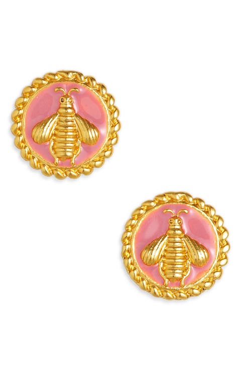 Bee Coin Stud Earrings