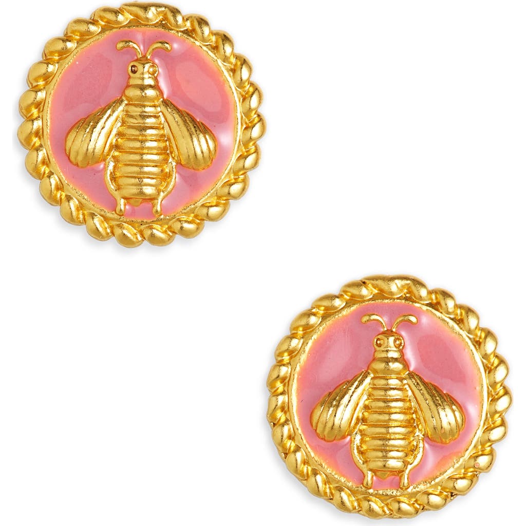 Karine Sultan Bee Coin Stud Earrings in Pink  product