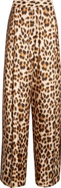 SPORTMAX Oblo Leopard Print Silk Twill Wide Leg Pants