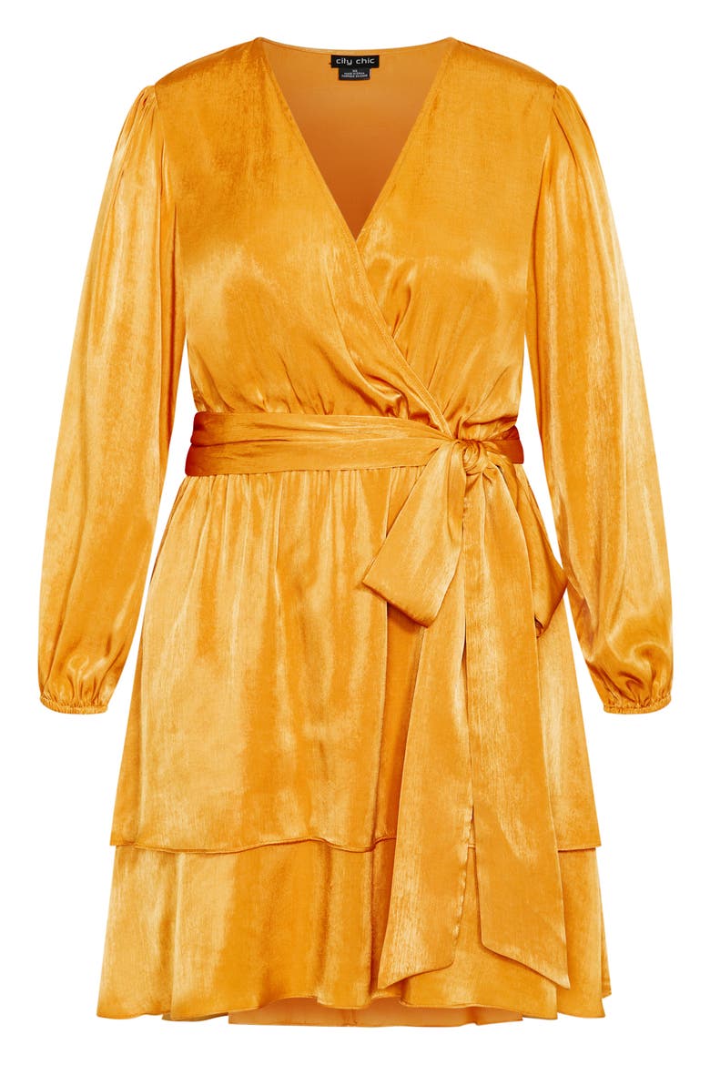Long Sleeve Faux Wrap Dress, Alternate, color, YELLOW GOLD