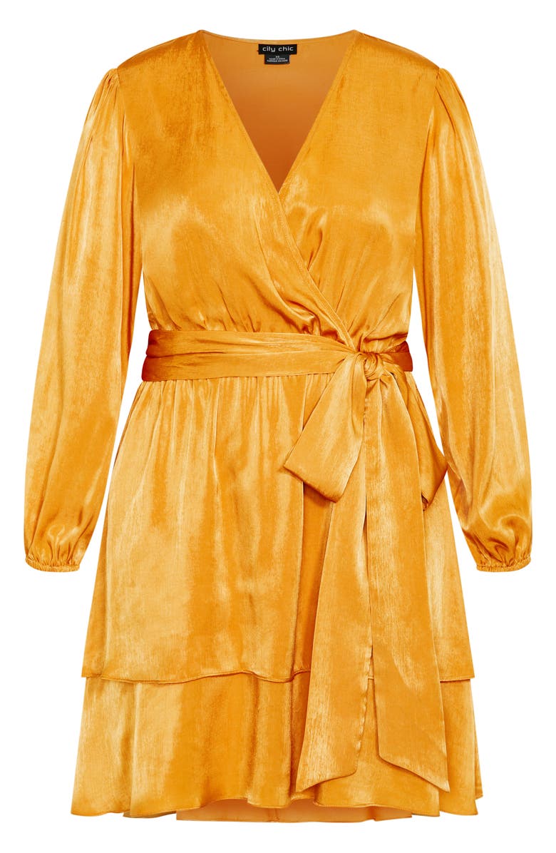 City Chic Long Sleeve Faux Wrap Dress, Alternate, color, Yellow Gold