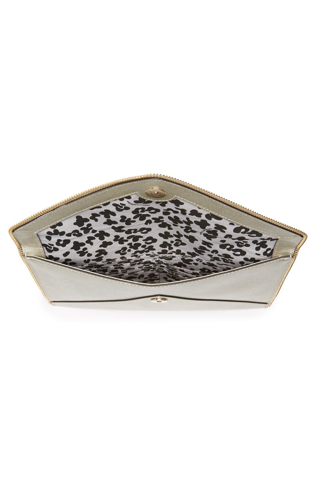 'Leo' Saffiano Leather Envelope Clutch, Alternate, color, PEWTER/ LIGHT GOLD