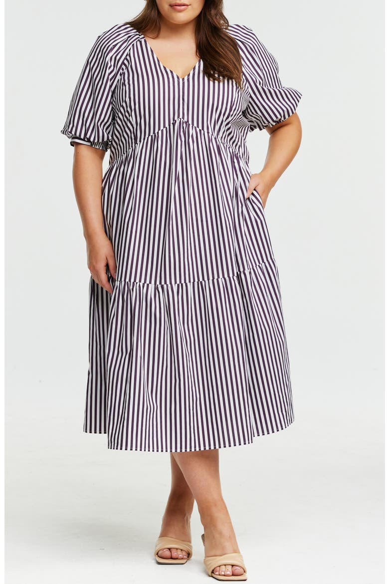 Dominica Stripe Midi Dress, Main, color, PLUM/ MILK
