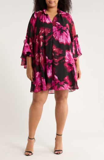 London Times Floral Long Sleeve A-Line Dress