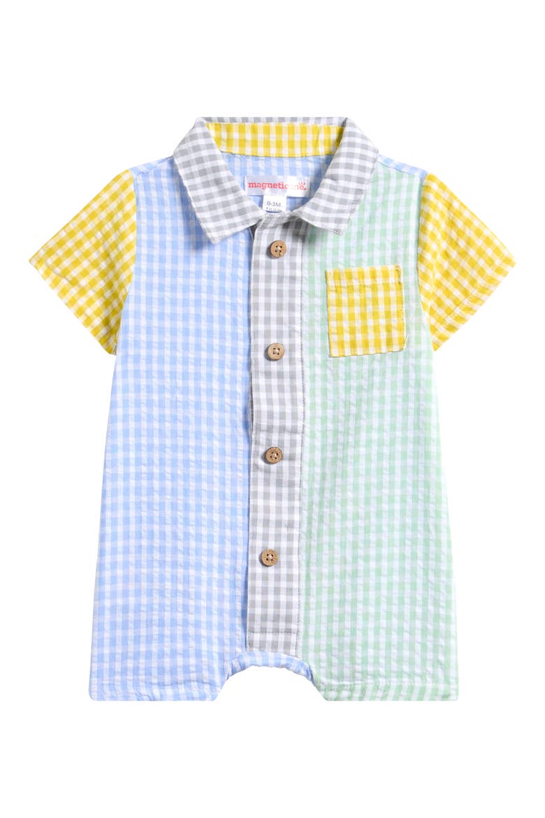 Kids' Colorblock Gingham Polo Romper, Main, color, GINGHAM MULTI