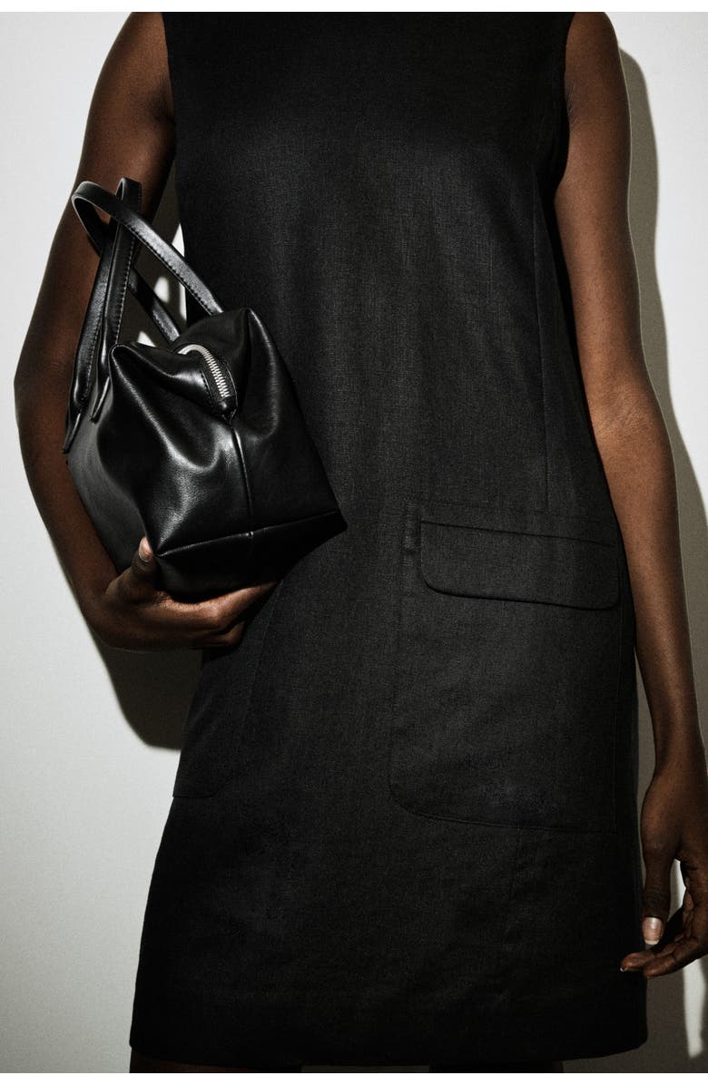 COS Linen Mini Shift Dress, Alternate, color, Black