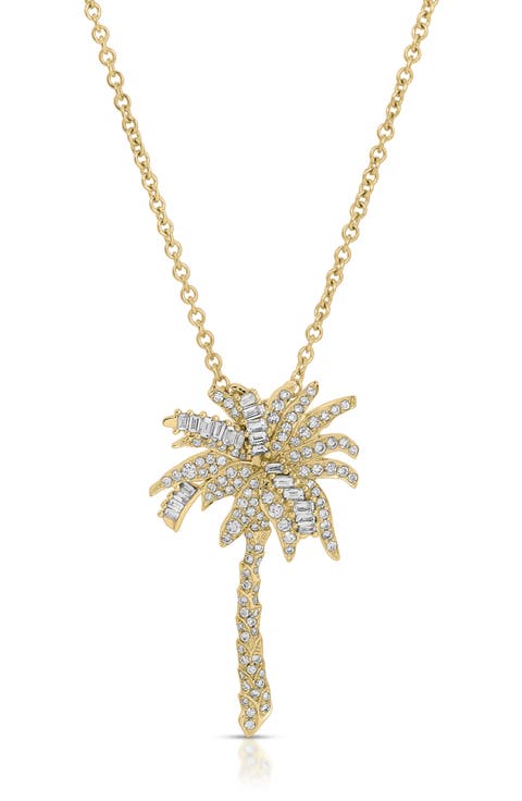 Palm Tree 18k Gold Diamond Pendant Necklace