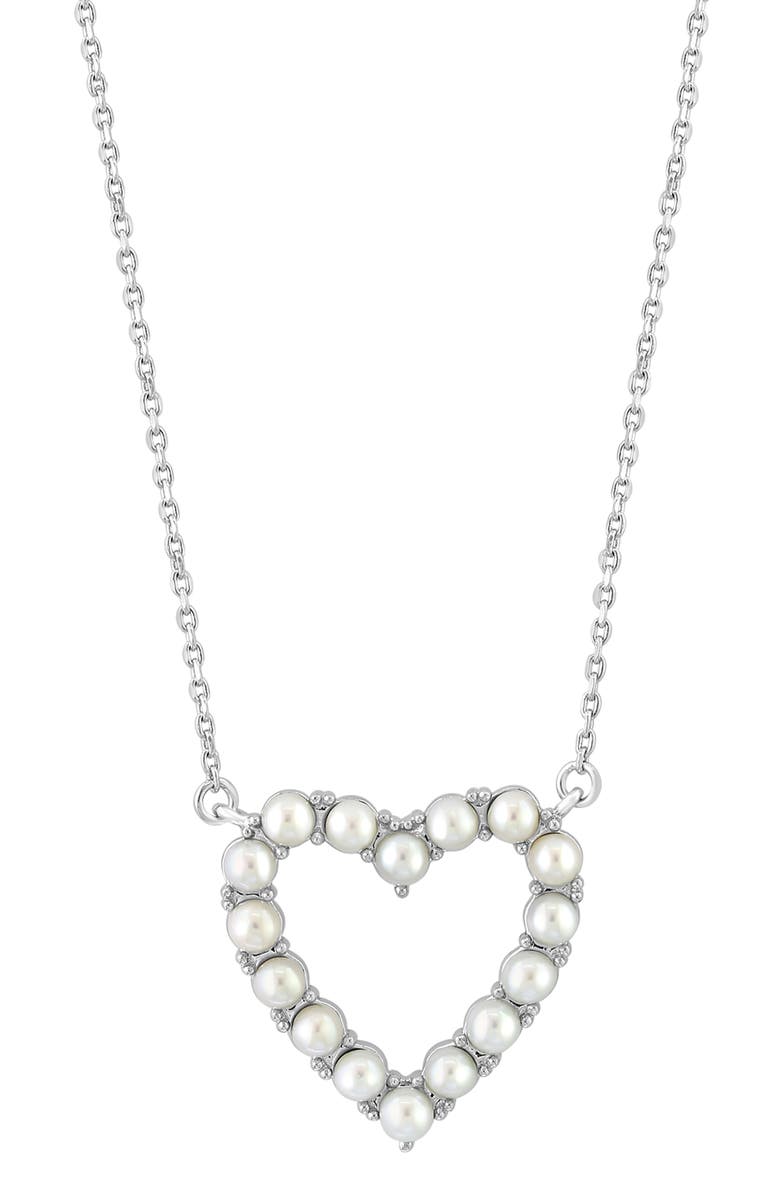 EFFY Sterling Silver Cultured pearl Heart Pendant Necklace, Alternate, color, 