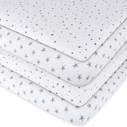 Ely's & Co. Baby Fitted Waterproof Pack N Play | Mini Portable Crib Sheet Set 2 Packs In Grey Stars