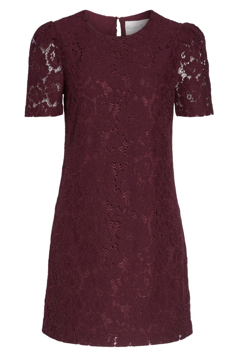 Lace Shift Dress, Alternate, color, MERLOT