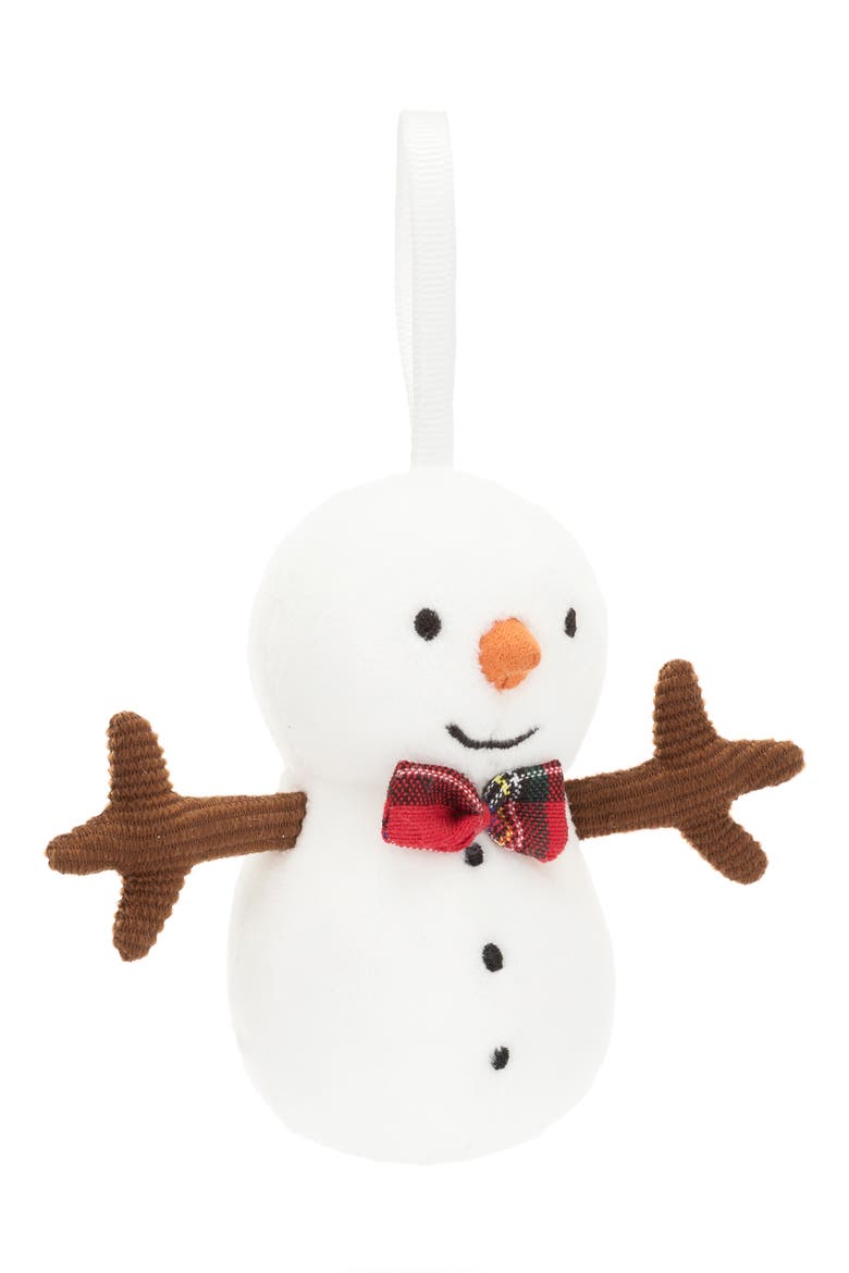 Festive Folly Snowman Plush Ornament, Main, color, WHITE