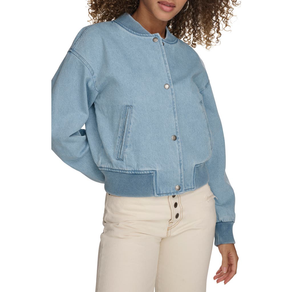 Levi's Women's Ribbed-edge Cropped Denim Bomber Jacket In Light Wash Denim