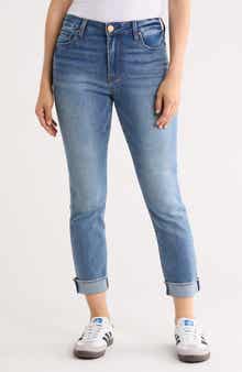 KUT from the Kloth Frayed Crop Slim Straight Leg Jeans
